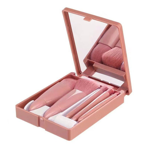 5-Piece Makeup Brush Set with Mirror - Eyeshadow,Lip,Loose Powder Brushes,Portable Travel Design Soloist