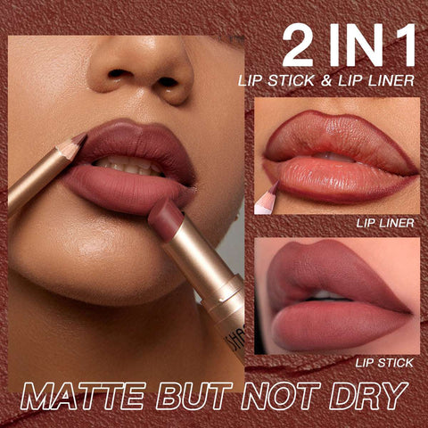 USHAS Matte 2-in-1 Lipstick and Lip Liner Set - 12 Colors , Long-Lasting, Waterproof,Non-Stick Soloist